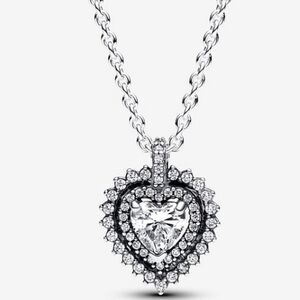 Authentic NEW Pandora Sparkling Heart Halo Pendant Necklace S925ALE CZ